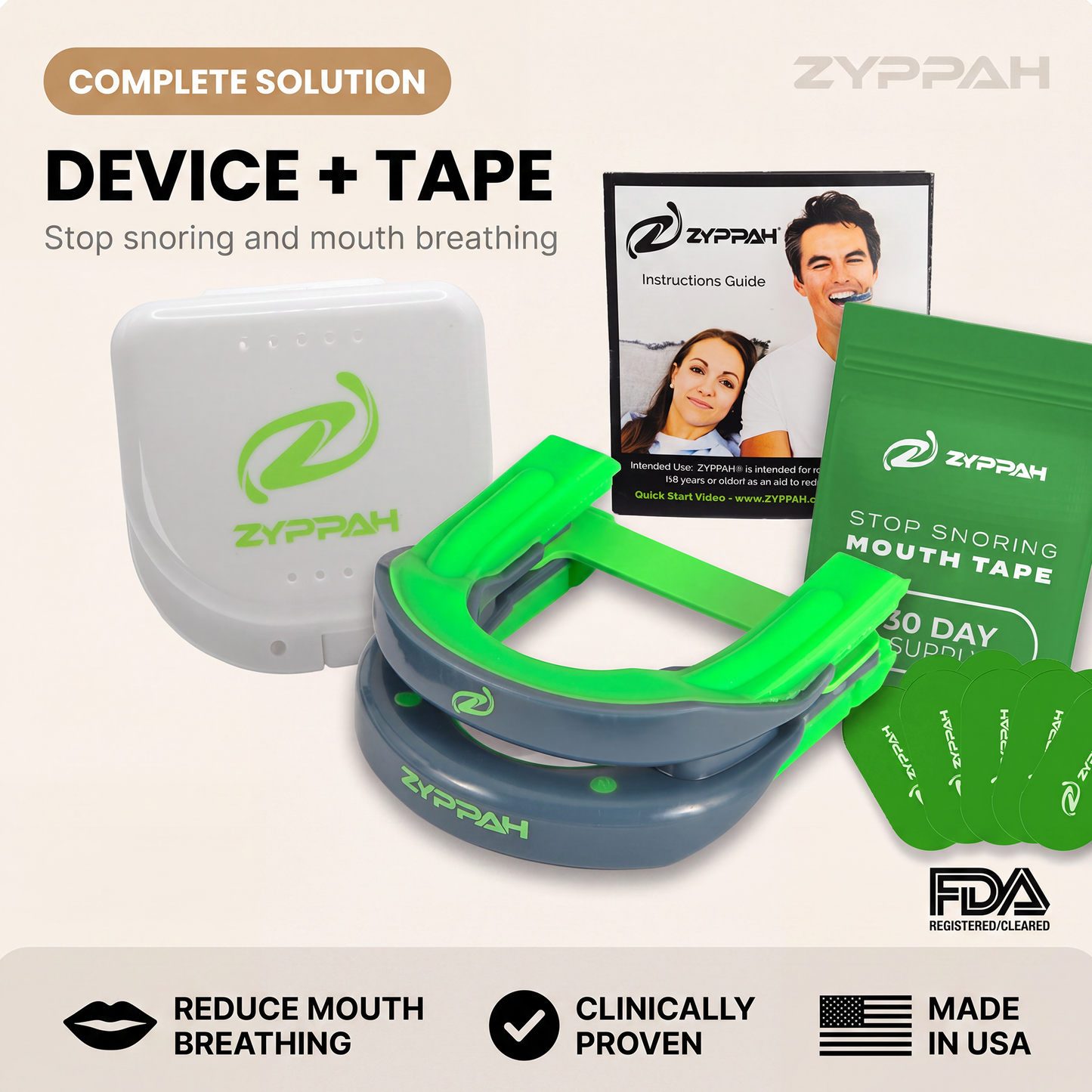 ZYPPAH Anti-Snoring Device & Mouth Tape Bundle